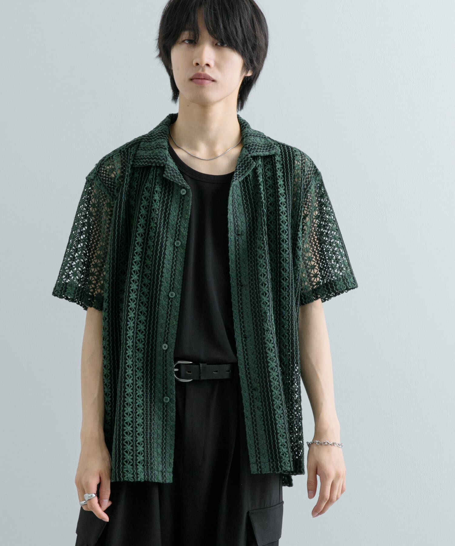 SENSE OF PLACE by URBAN RESEARCH「『ユニセックス』『洗濯可』アソートレースオープンカラーシャツ(5分袖)」|シャツ・ブラウス|