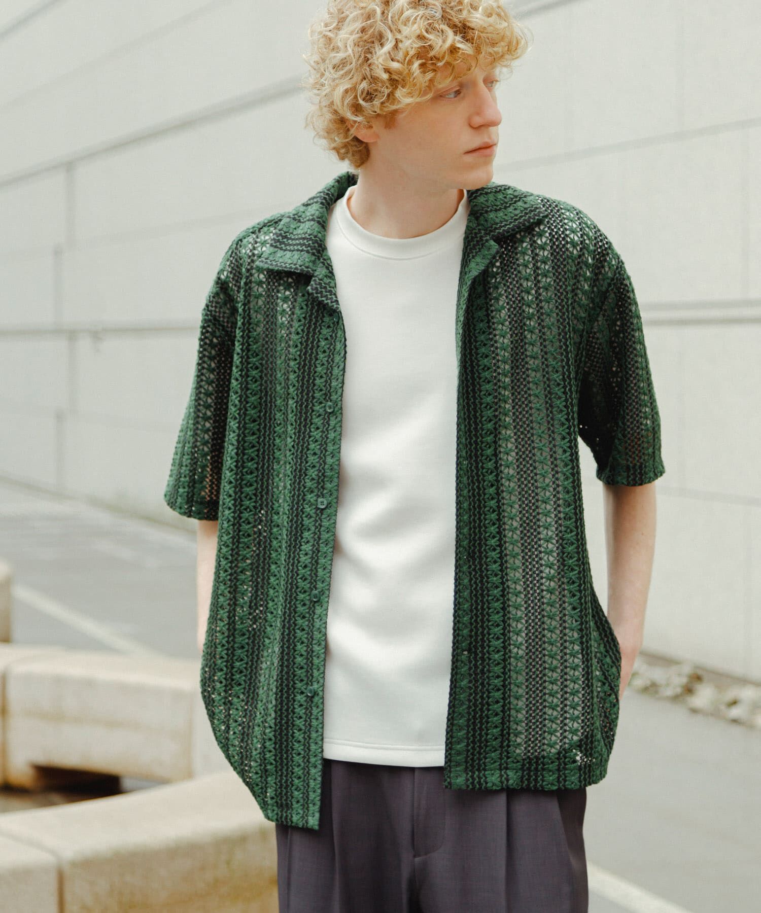 SENSE OF PLACE by URBAN RESEARCH「『ユニセックス』『洗濯可』アソートレースオープンカラーシャツ(5分袖)」|シャツ・ブラウス|