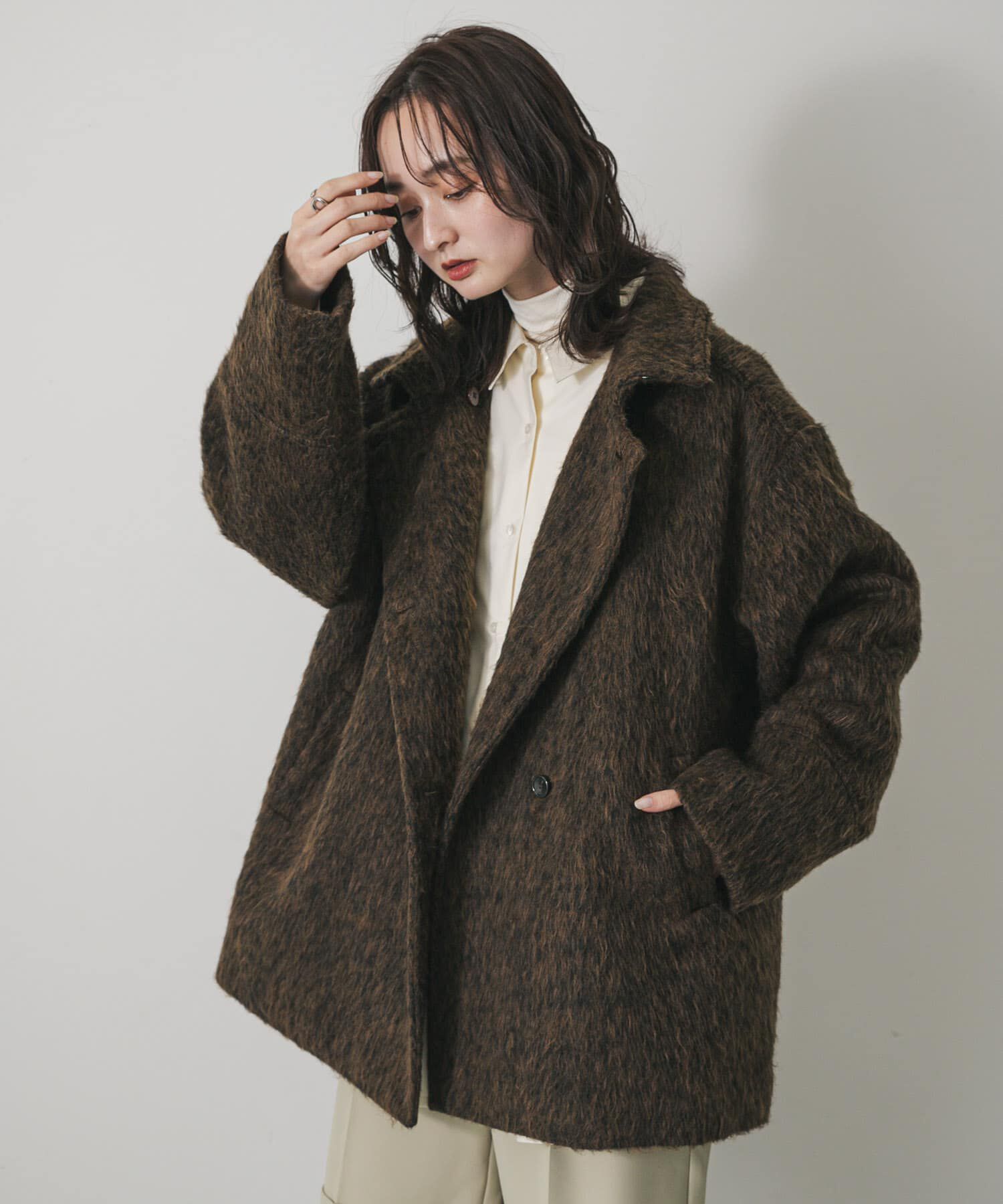 SENSE OF PLACE by URBAN RESEARCH「マルチカラーシャギーコート」|ノーカラーコート|ブラウン