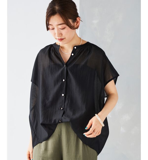 le.coeur blanc「《手洗い可能》シアーギャザー2WAYブラウス」|シャツ・ブラウス|