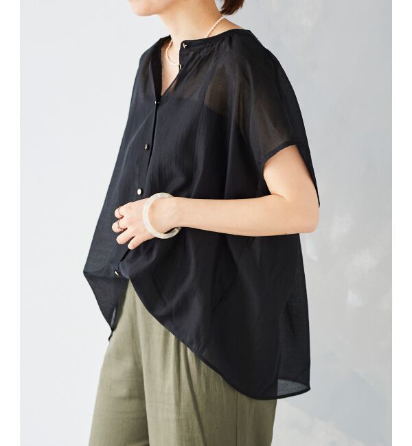 le.coeur blanc「《手洗い可能》シアーギャザー2WAYブラウス」|シャツ・ブラウス|