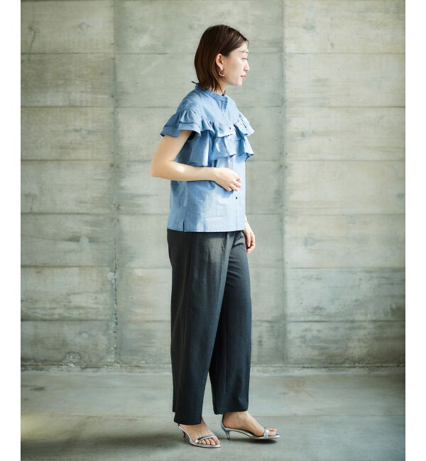 le.coeur blanc「《手洗い可能》ダンガリーフリルブラウス」|シャツ・ブラウス|