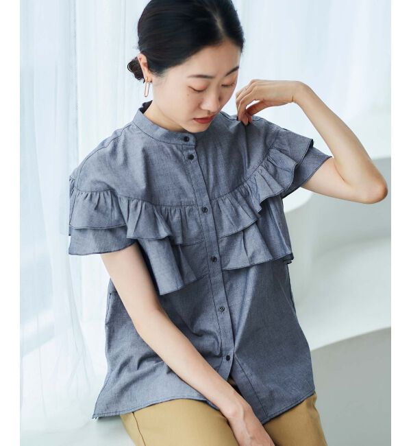 le.coeur blanc「《手洗い可能》ダンガリーフリルブラウス」|シャツ・ブラウス|