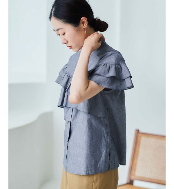 le.coeur blanc「《手洗い可能》ダンガリーフリルブラウス」|シャツ・ブラウス|