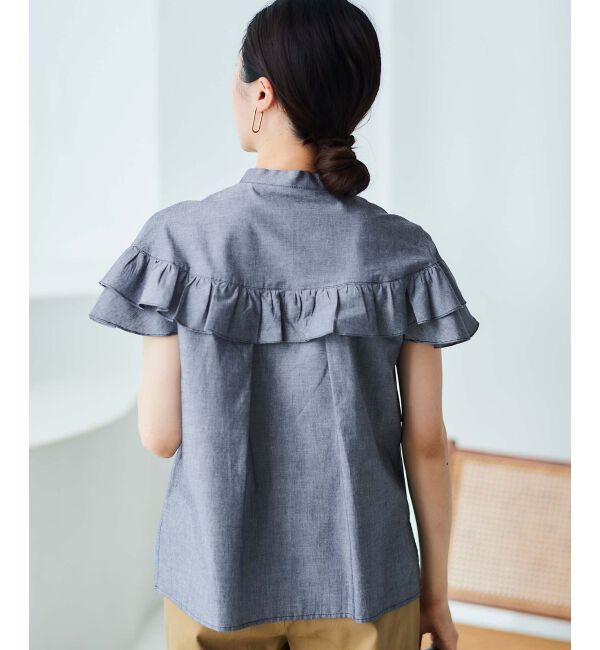 le.coeur blanc「《手洗い可能》ダンガリーフリルブラウス」|シャツ・ブラウス|