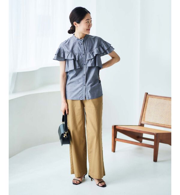 le.coeur blanc「《手洗い可能》ダンガリーフリルブラウス」|シャツ・ブラウス|