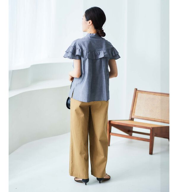 le.coeur blanc「《手洗い可能》ダンガリーフリルブラウス」|シャツ・ブラウス|