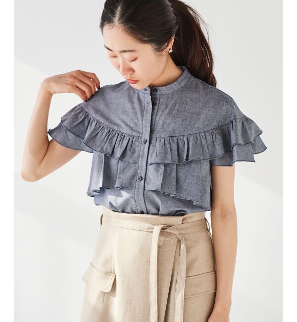 le.coeur blanc「《手洗い可能》ダンガリーフリルブラウス」|シャツ・ブラウス|