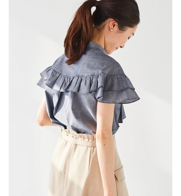 le.coeur blanc「《手洗い可能》ダンガリーフリルブラウス」|シャツ・ブラウス|