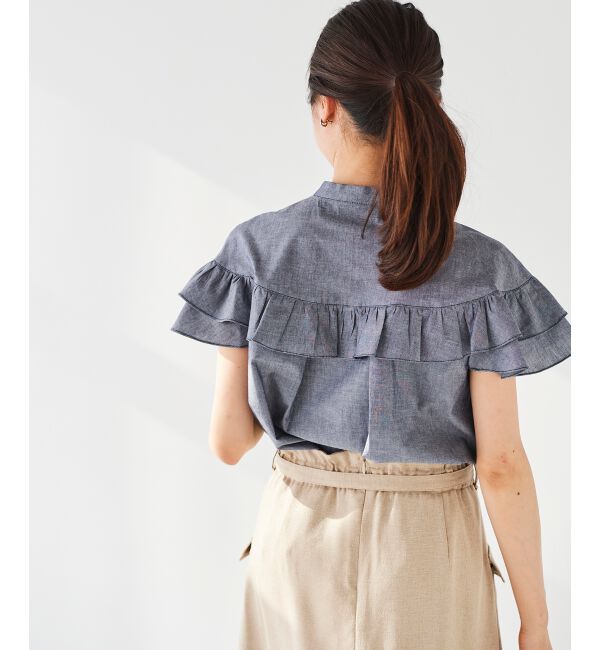 le.coeur blanc「《手洗い可能》ダンガリーフリルブラウス」|シャツ・ブラウス|