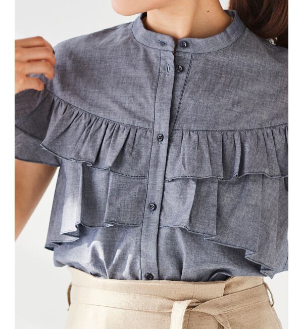 le.coeur blanc「《手洗い可能》ダンガリーフリルブラウス」|シャツ・ブラウス|