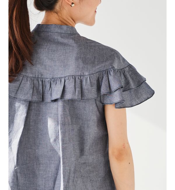 le.coeur blanc「《手洗い可能》ダンガリーフリルブラウス」|シャツ・ブラウス|