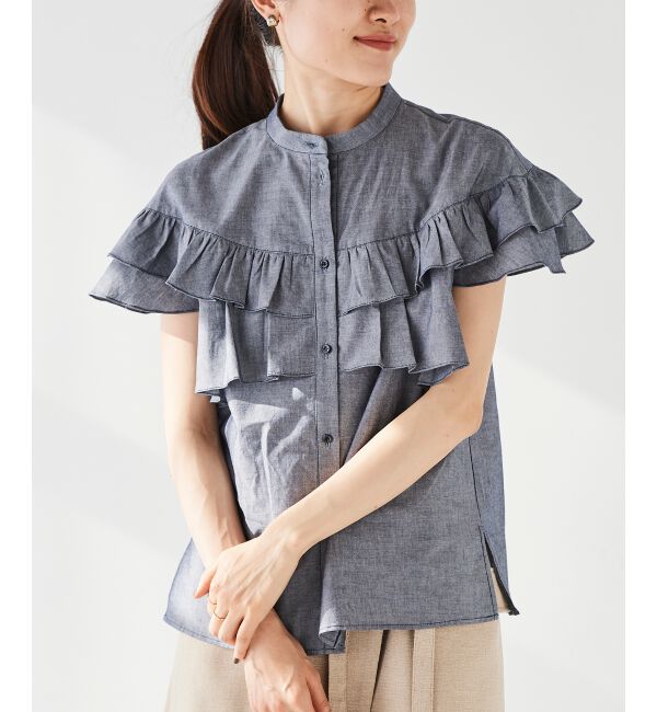 le.coeur blanc「《手洗い可能》ダンガリーフリルブラウス」|シャツ・ブラウス|