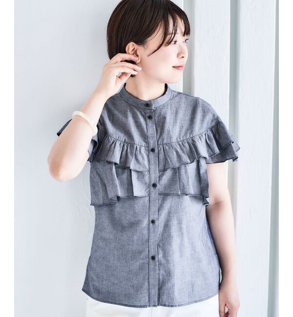 le.coeur blanc「《手洗い可能》ダンガリーフリルブラウス」|シャツ・ブラウス|