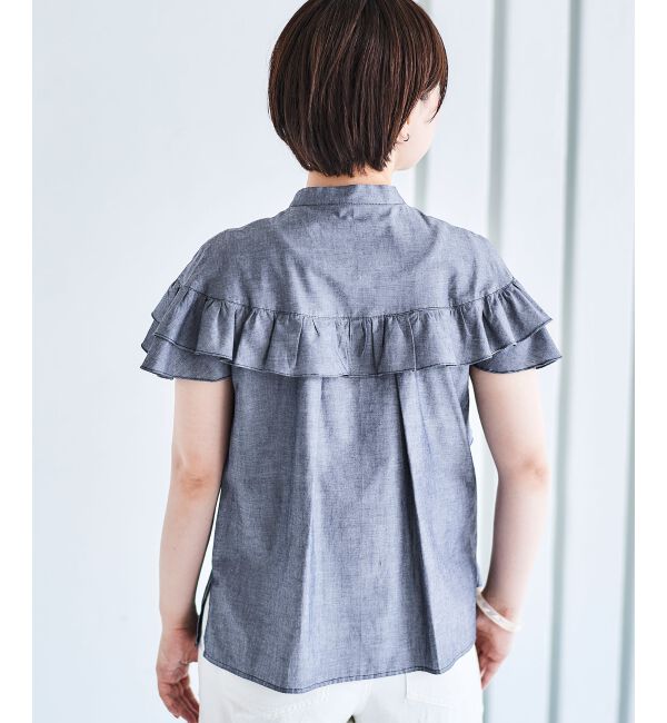 le.coeur blanc「《手洗い可能》ダンガリーフリルブラウス」|シャツ・ブラウス|