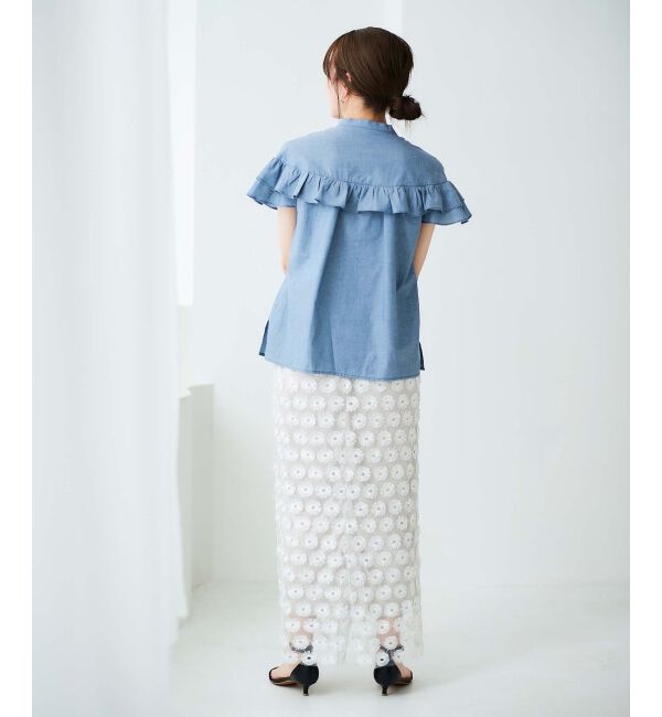 le.coeur blanc「《手洗い可能》ダンガリーフリルブラウス」|シャツ・ブラウス|