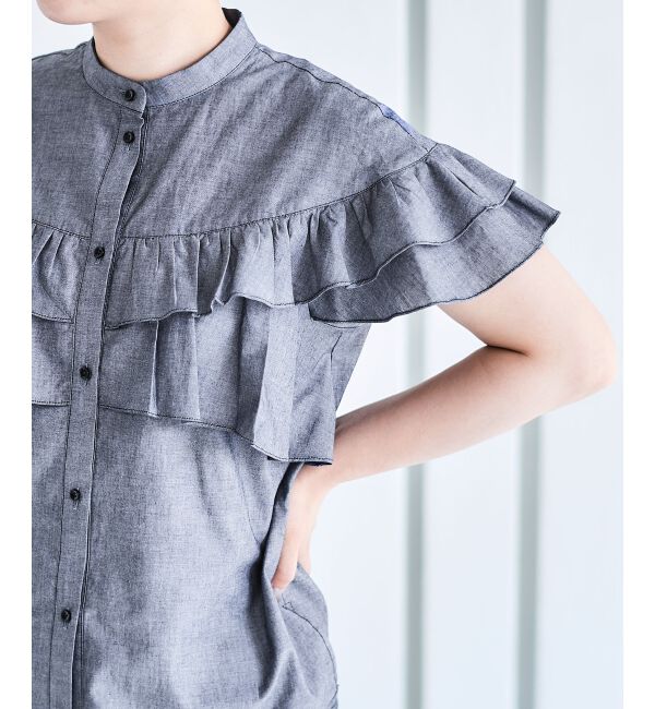 le.coeur blanc「《手洗い可能》ダンガリーフリルブラウス」|シャツ・ブラウス|