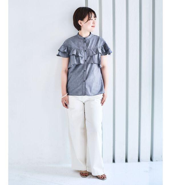 le.coeur blanc「《手洗い可能》ダンガリーフリルブラウス」|シャツ・ブラウス|