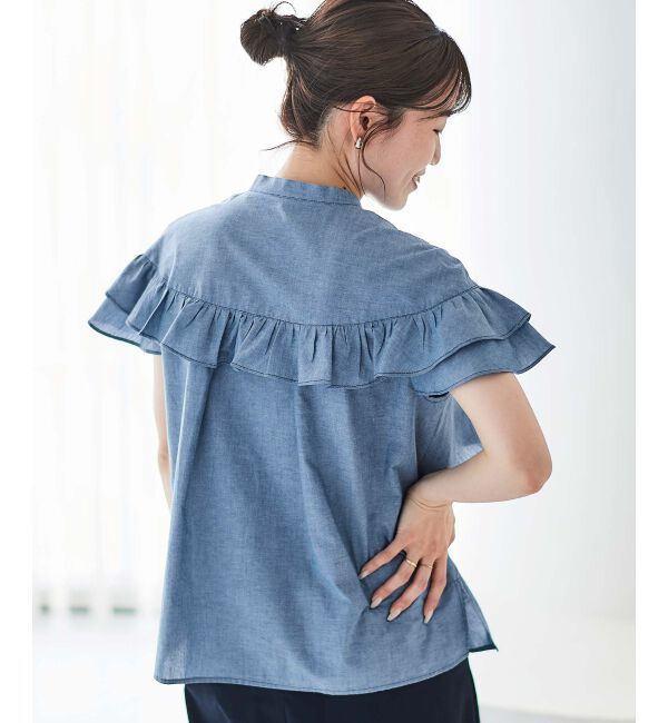 le.coeur blanc「《手洗い可能》ダンガリーフリルブラウス」|シャツ・ブラウス|