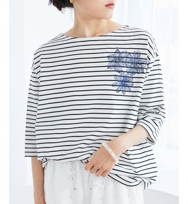 le.coeur blanc「ボーダーモチーフ刺繍カットソー」|Tシャツ・カットソー|