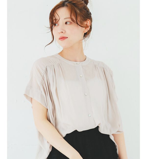  「《手洗い可能》シアーバックフリルギャザーブラウス」|シャツ・ブラウス|ベージュ