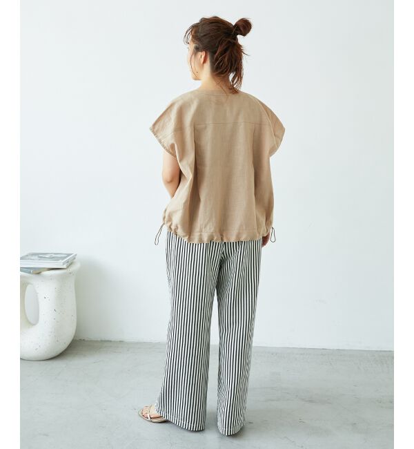  「《手洗い可能》コットン麻ノーカラーシャツジャケット」|ダウン|