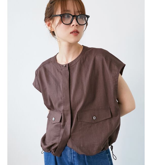  「《手洗い可能》コットン麻ノーカラーシャツジャケット」|ダウン|