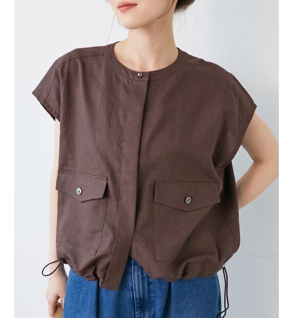  「《手洗い可能》コットン麻ノーカラーシャツジャケット」|ダウン|