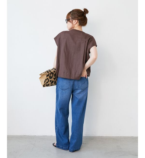  「《手洗い可能》コットン麻ノーカラーシャツジャケット」|ダウン|