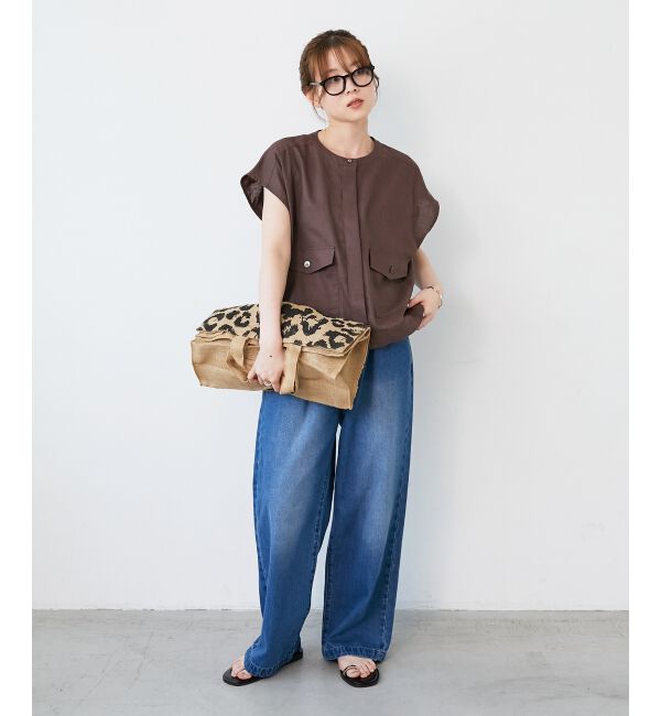  「《手洗い可能》コットン麻ノーカラーシャツジャケット」|ダウン|