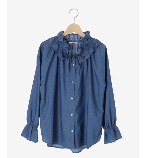  「フリルネックデニムブラウス」|シャツ・ブラウス|