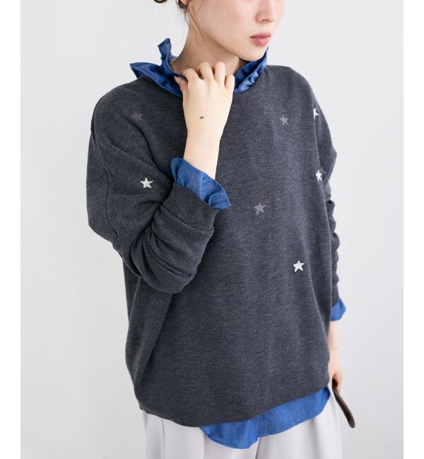  「フリルネックデニムブラウス」|シャツ・ブラウス|