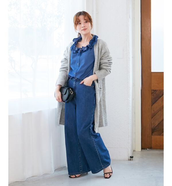  「フリルネックデニムブラウス」|シャツ・ブラウス|