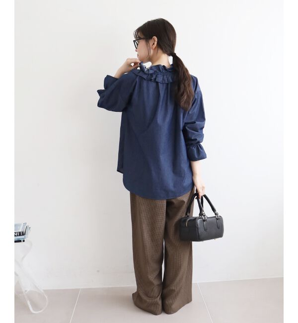  「フリルネックデニムブラウス」|シャツ・ブラウス|