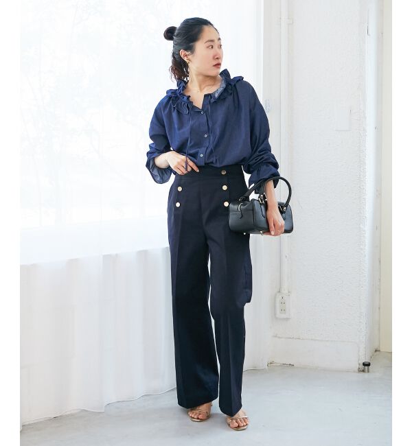  「フリルネックデニムブラウス」|シャツ・ブラウス|