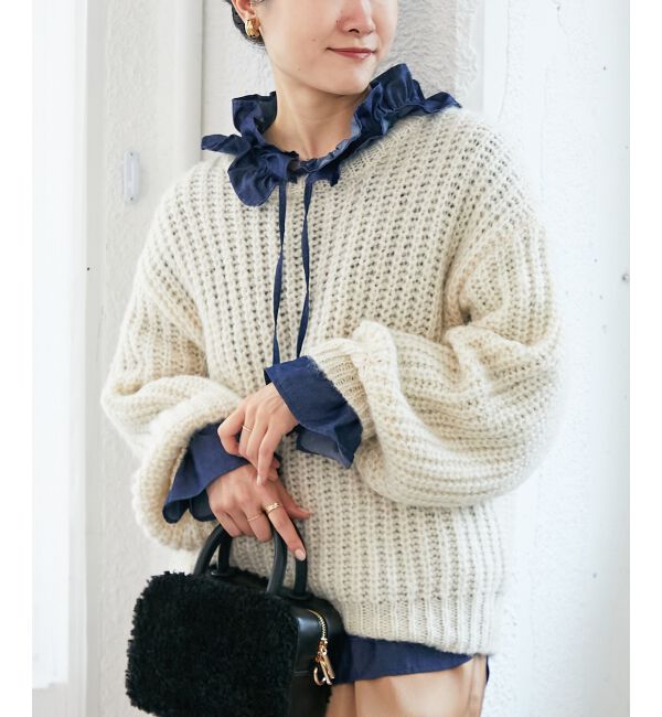  「フリルネックデニムブラウス」|シャツ・ブラウス|