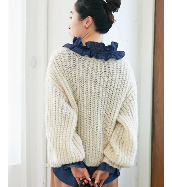  「フリルネックデニムブラウス」|シャツ・ブラウス|