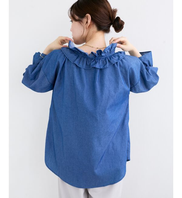  「フリルネックデニムブラウス」|シャツ・ブラウス|