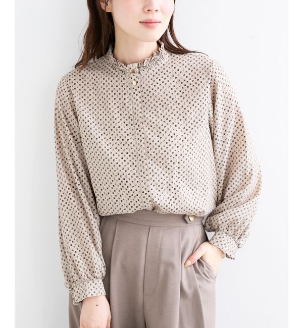  「《手洗い可能》シャーリングネック幾何柄ブラウス」|シャツ・ブラウス|
