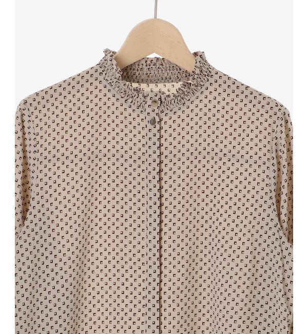  「《手洗い可能》シャーリングネック幾何柄ブラウス」|シャツ・ブラウス|