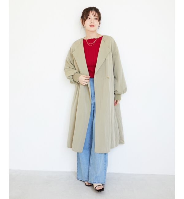  「ドロストノーカラーロングコート」|ノーカラーコート|