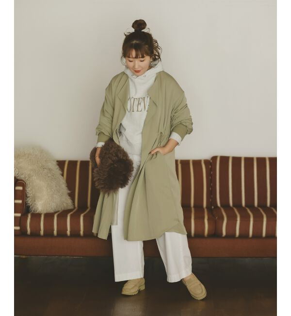  「ドロストノーカラーロングコート」|ノーカラーコート|