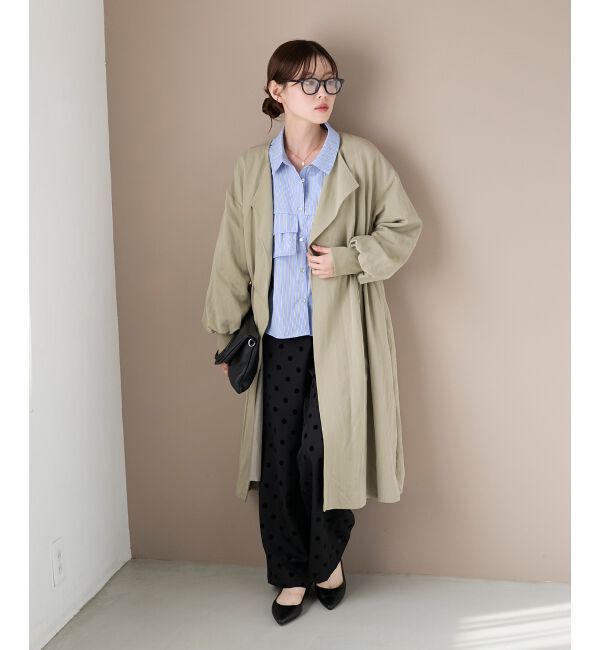  「ドロストノーカラーロングコート」|ノーカラーコート|