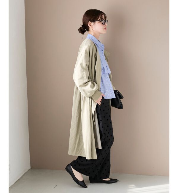  「ドロストノーカラーロングコート」|ノーカラーコート|