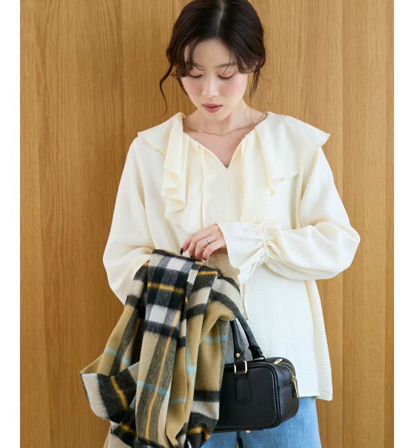  「《手洗い可能》ウールタッチフリルカラーブラウス」|シャツ・ブラウス|オフ