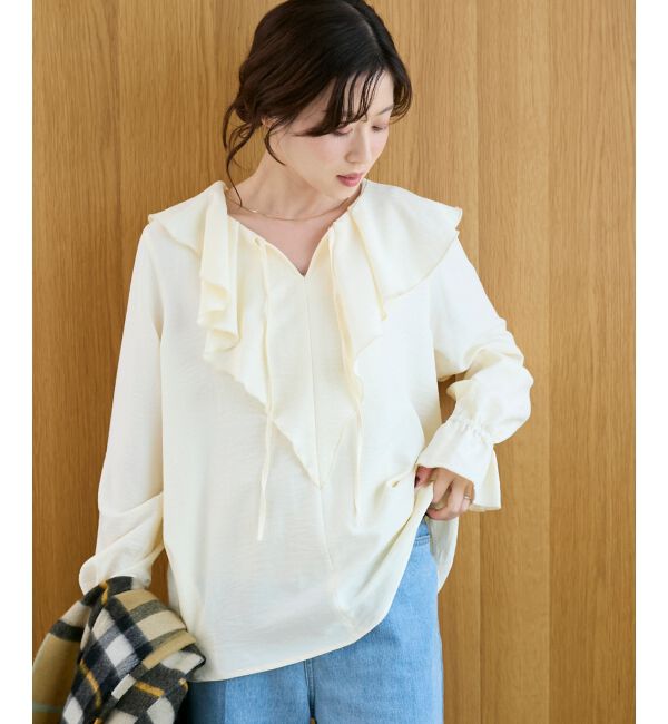  「《手洗い可能》ウールタッチフリルカラーブラウス」|シャツ・ブラウス|