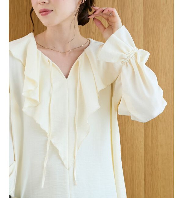  「《手洗い可能》ウールタッチフリルカラーブラウス」|シャツ・ブラウス|