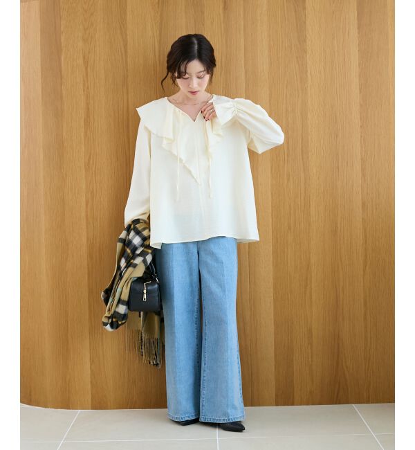  「《手洗い可能》ウールタッチフリルカラーブラウス」|シャツ・ブラウス|