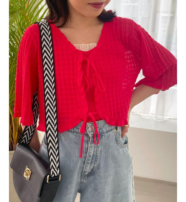 MAJESTICLEGON「キャミセットプチフリルカーディガン」|カーディガン|レッド