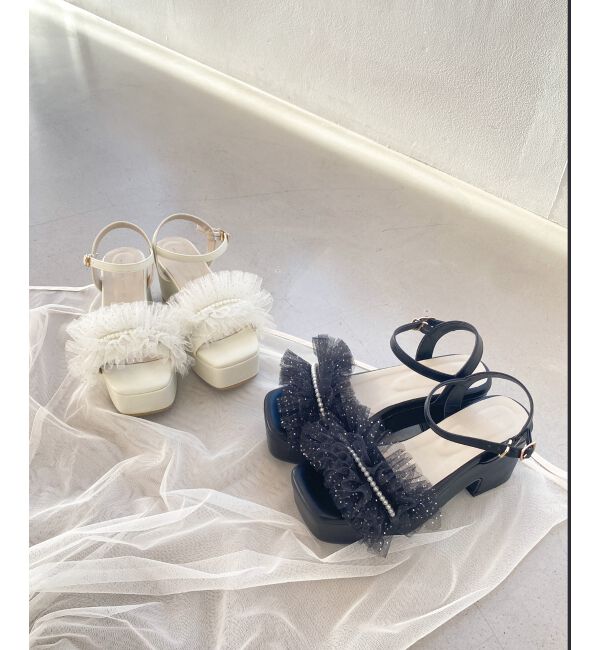 MAJESTICLEGON「チュール&times;パール厚底サンダル」|サンダル|